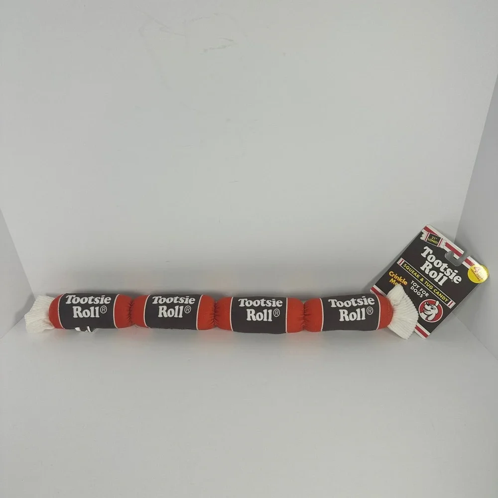 Tootsie Roll Dog Toy‎ 21 Inch Brown New Squeak Tug Crinkle Plush TR46